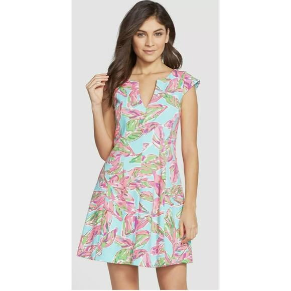 Lilly Pulitzer Briella In The Vias Fit & Flare Posh Ponte Pink Turquoise Dress M - Picture 2 of 14